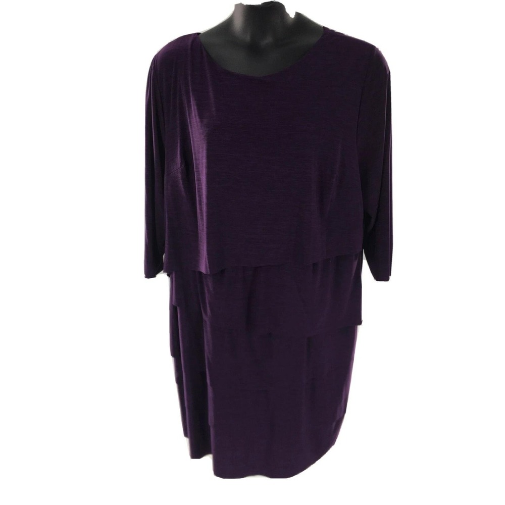 Tahari Arthur S Levine Purple Tiered Sheath Dress Plus Size 22W Long Sleeve